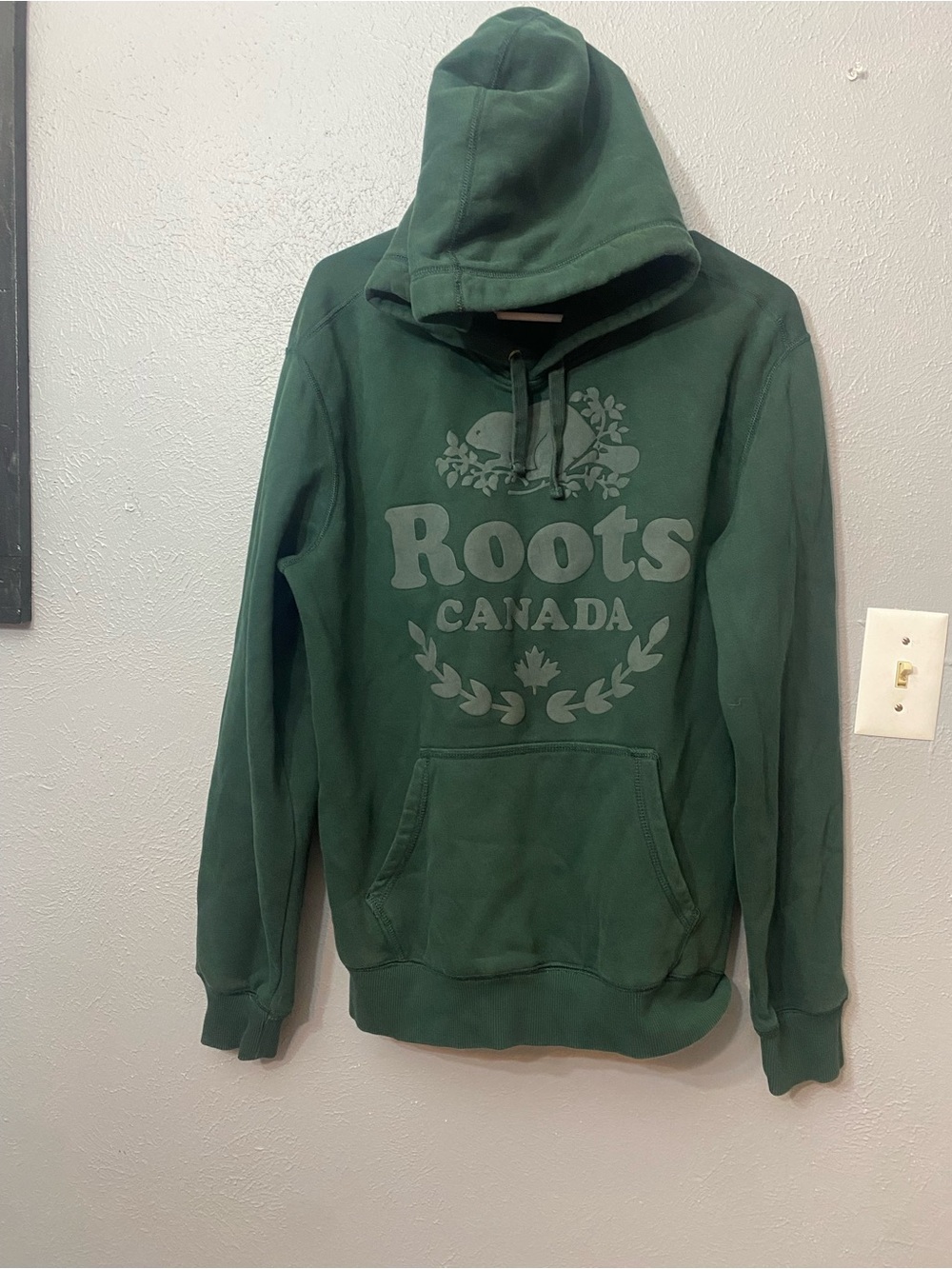 Roots Men's Dark Green Crewneck Hoodie with Logo